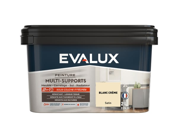 Peinture multi-supports Satin 2 L Blanc Crème - Evalux - Brico Dépôt