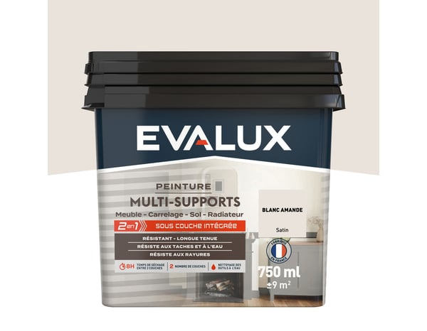 Peinture multi-supports Satin 0,75 L Blanc Amande - Evalux - Brico Dépôt