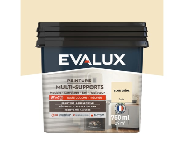 Peinture multi-supports Satin 0,75 L Blanc Crème - Evalux - Brico Dépôt