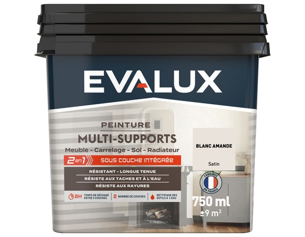 Peinture multi-supports Satin 0,75 L Blanc Amande - Evalux - Brico Dépôt