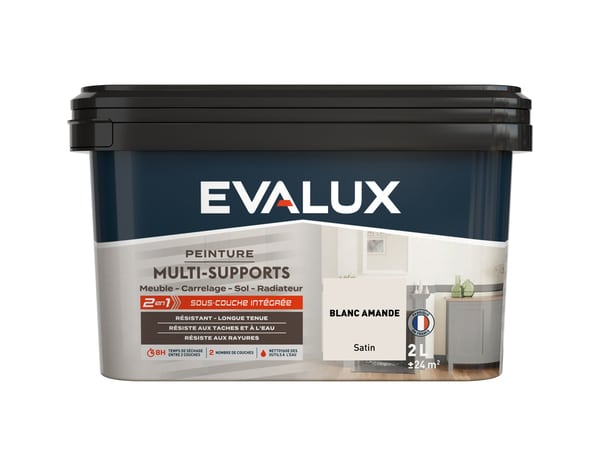 Peinture multi-supports Satin 2 L Blanc Amande - Evalux - Brico Dépôt