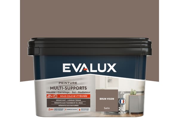 Peinture multi-supports Satin 2 L Brun Vison - Evalux - Brico Dépôt