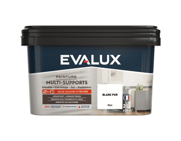 Peinture multi-supports Mat 2 L Blanc Pur - Evalux - Brico Dépôt