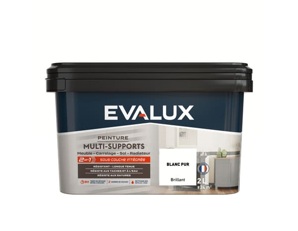 Peinture multi-supports Brillant 2 L Blanc Pur - Evalux - Brico Dépôt