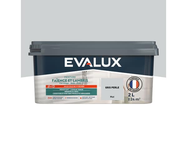 Peinture faïence et lambris Mat 2 L Gris Perle - Evalux - Brico Dépôt