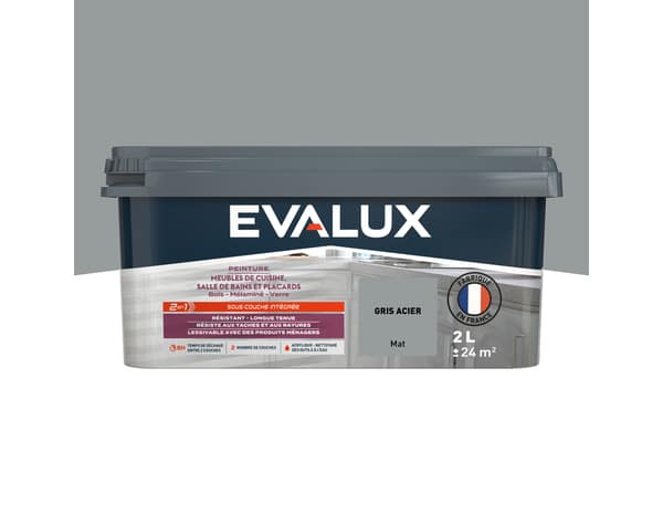 Peinture meuble de cuisine et salle de bains 2 L Mat Gris Acier - Evalux - Brico Dépôt