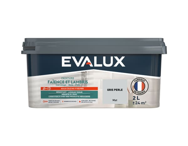 Peinture faïence et lambris Mat 2 L Gris Perle - Evalux - Brico Dépôt