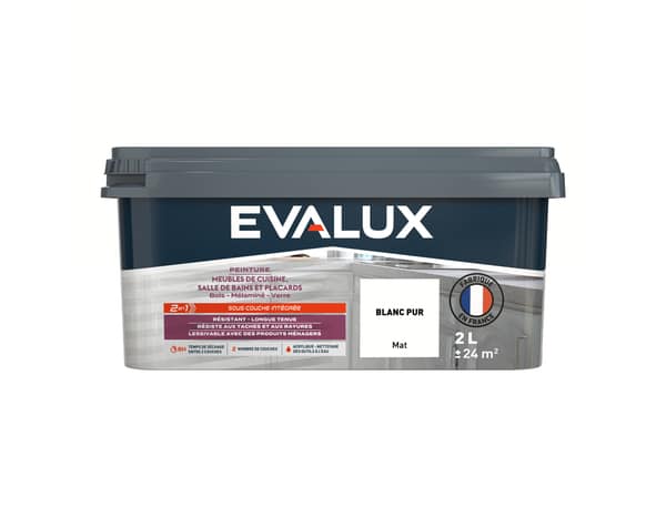 Peinture meuble de cuisine et salle de bains 2 L Mat Blanc Pure - Evalux - Brico Dépôt