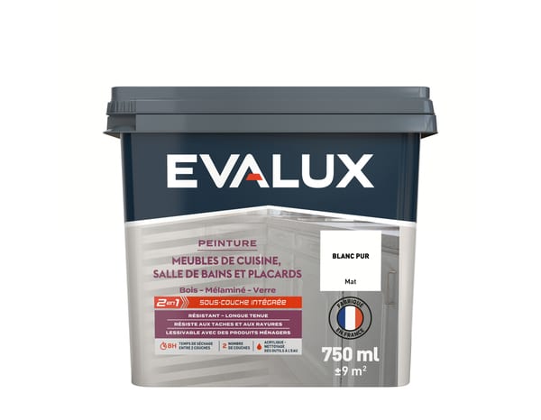 Peinture meuble de cuisine et salle de bains 0,75 L Mat Blanc Pur - Evalux - Brico Dépôt