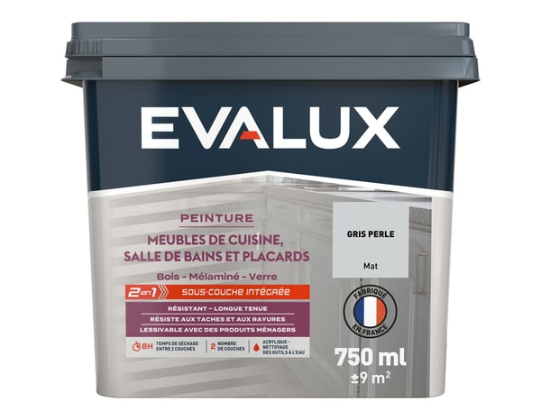 Peinture meuble de cuisine et salle de bains 0,75 L Mat Gris Perle - Evalux - Brico Dépôt