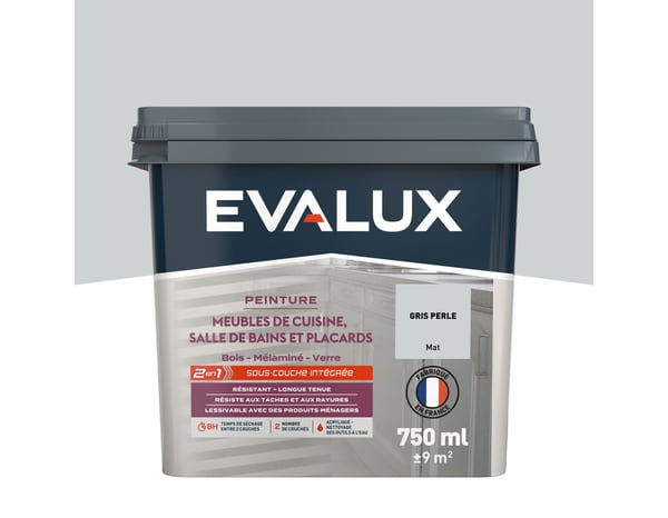 Peinture meuble de cuisine et salle de bains 0,75 L Mat Gris Perle - Evalux - Brico Dépôt