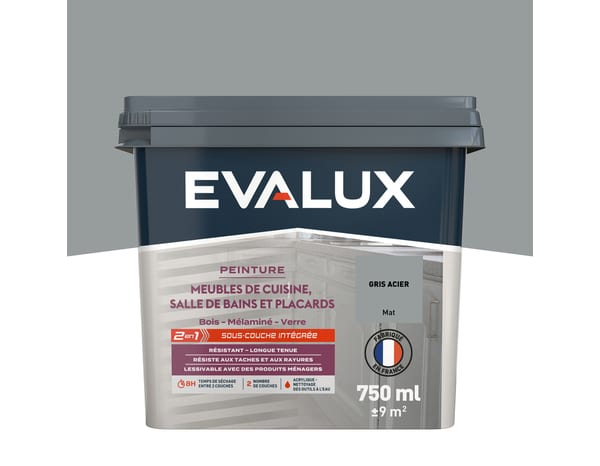 Peinture meuble de cuisine et salle de bains 0,75 L Mat Gris Acier - Evalux - Brico Dépôt