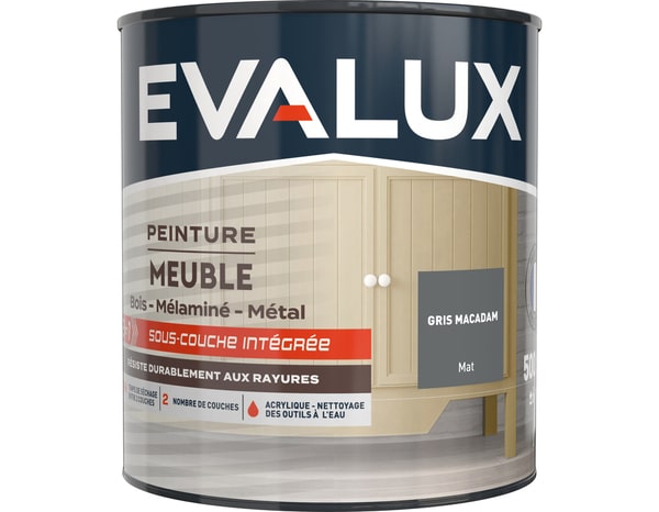 Peinture meuble Mat 0,5 L Gris Macadam - Evalux - Brico Dépôt