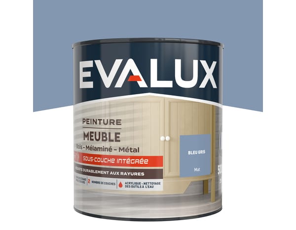 Peinture meuble Mat 0,5 L Bleu Gris - Evalux - Brico Dépôt