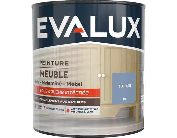 Peinture meuble Mat 0,5 L Bleu Gris - Evalux - Brico Dépôt