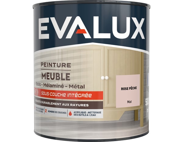 Peinture meuble Mat 0,5 L Rose Pêche - Evalux - Brico Dépôt