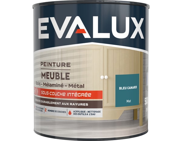 Peinture meuble Mat 0,5 L Bleu Canard - Evalux - Brico Dépôt