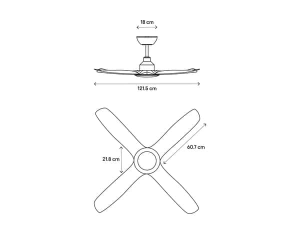 Ventilateur de plafond 4 pales blanc - H. 36,2 x l. 122 cm - Bodner - Brico Dépôt