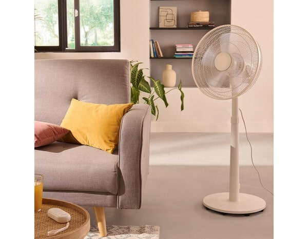 Ventilateur sur pied blanc 45W - l. 41,5cm x P. 36,5 cm - Bodner - Brico Dépôt