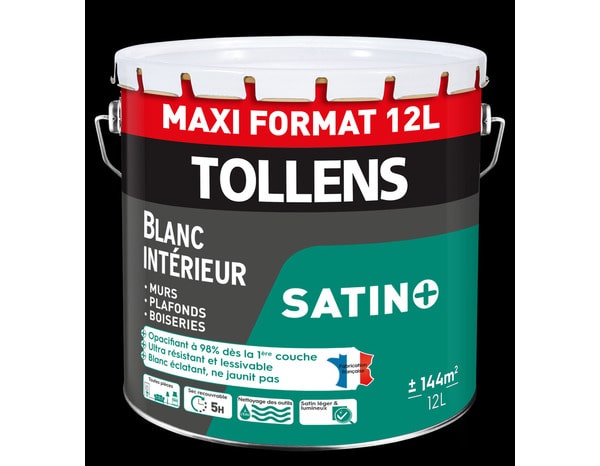 Peintures murs et plafonds monocouche blanche satin + 12 L - Tollens - Brico Dépôt