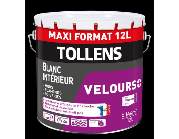 Peintures murs et plafonds monocouche blanche velours + 12 L - Tollens - Brico Dépôt