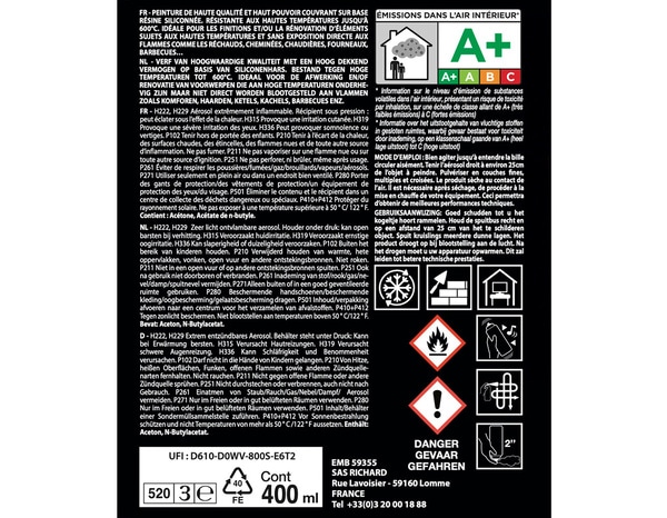 Aerosol 400 ml Haute température Noir - Richard - Brico Dépôt