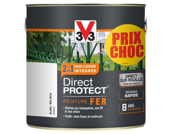 Peinture Direct Protect Fer extérieure Blanc 2 L - V33 - Brico Dépôt