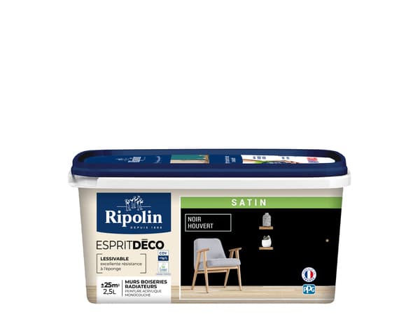 Peinture mur intérieur Satin 2,5 L Noir Houvert - Ripolin - Brico Dépôt