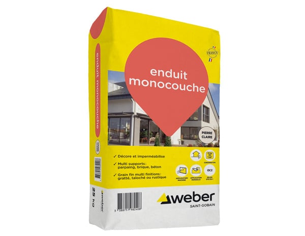 Enduit monocouche couleur pierre clair - sac de 25KG - Weber - Brico Dépôt