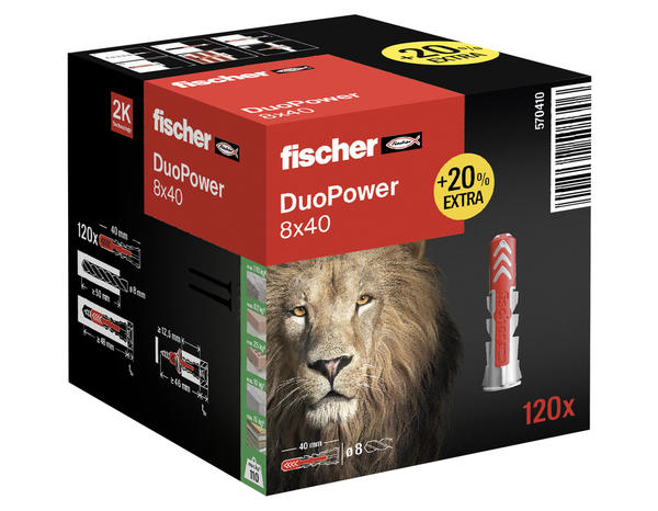 Lot de 120 cheville "Duopower" 8 x 40 mm + 20% gratuit - Fischer - Brico Dépôt