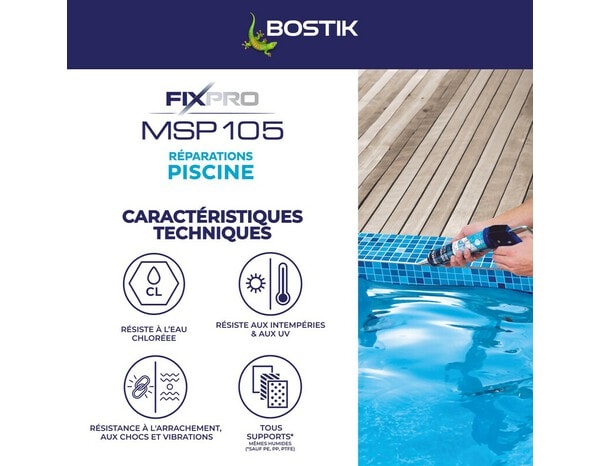 Colle de fixation MSP105 réparations piscine couleur blanc - Cartouche 290 ml - Bostik - Brico Dépôt