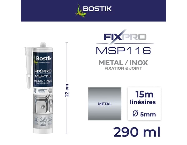 Colle de fixation MSP116 métal et inox couleur métal - Cartouche 290 ml - Bostik - Brico Dépôt