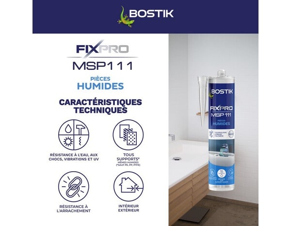 Colle de fixation MSP111 pièces humides couleur transparent - Cartouche 290 ml - Bostik - Brico Dépôt