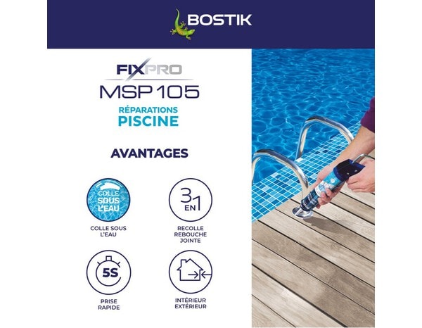 Colle de fixation MSP105 réparations piscine couleur blanc - Cartouche 290 ml - Bostik - Brico Dépôt