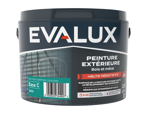 Peinture bois métal extérieure satin - Base C - 2,5 L - Evalux - Brico Dépôt