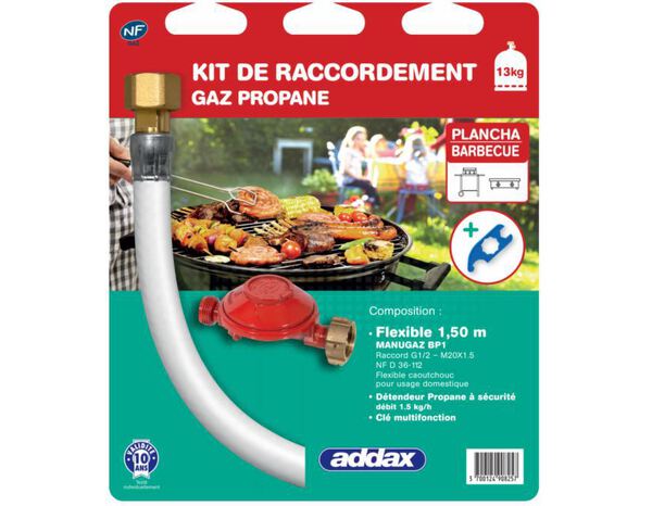 Kit complet propane flexible + détendeur + clé - Addax - Brico Dépôt