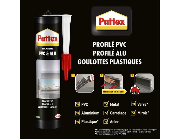 Mastic colle pour fixations sur PVC & Aluminium - cartouche de 450 g - Pattex - Brico Dépôt