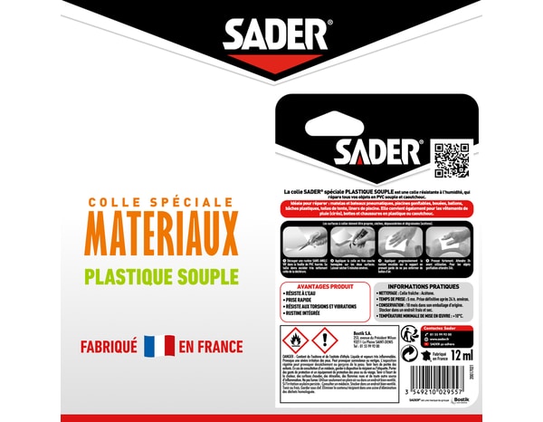 Colle spéciale plastique souple à prise rapide - Tube de 12ml - Sader - Brico Dépôt