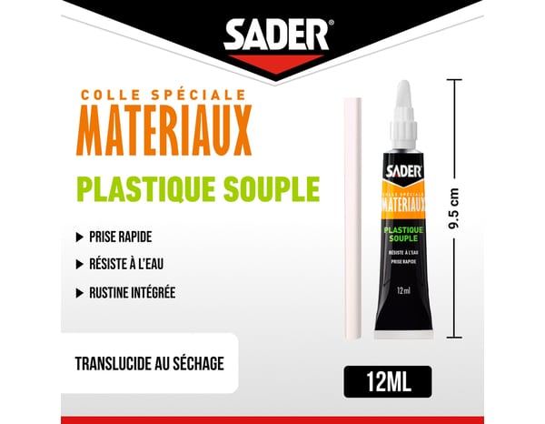 Colle spéciale plastique souple à prise rapide - Tube de 12ml - Sader - Brico Dépôt