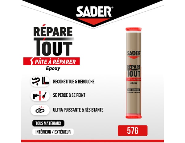 Pâte à réparer époxy tous matériaux, Répare tout 57 g - Sader - Brico Dépôt