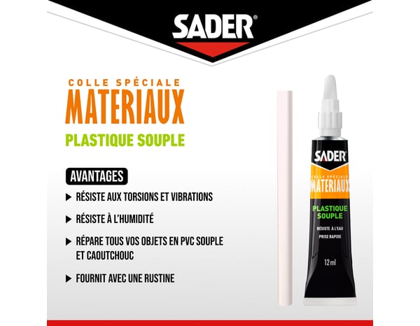 Colle spéciale plastique souple à prise rapide - Tube de 12ml - Sader - Brico Dépôt