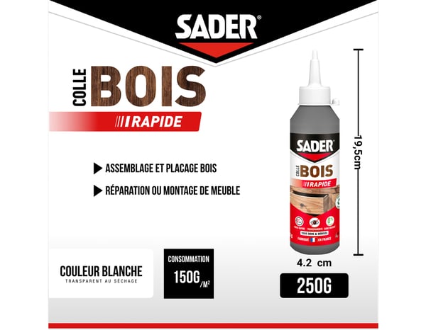 Colle à bois à prise rapide - 250g - Sader - Brico Dépôt