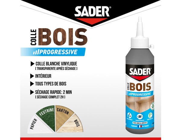 Colle bois prise progressive 500 ml - Sader - Brico Dépôt