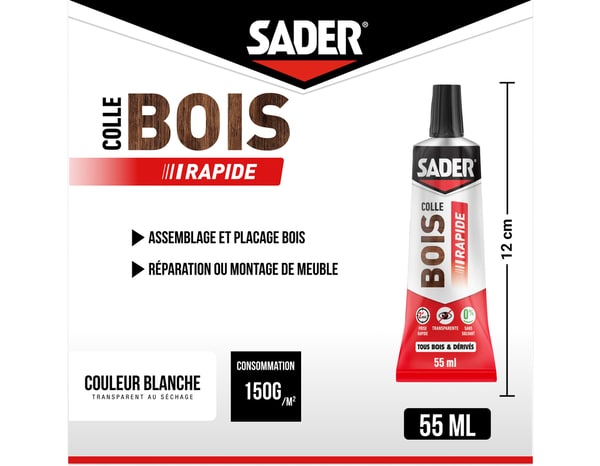 Colle bois à prise rapide - Tube de 55ml - Sader - Brico Dépôt