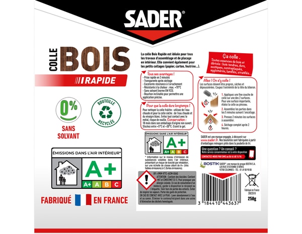 Colle à bois à prise rapide - 250g - Sader - Brico Dépôt