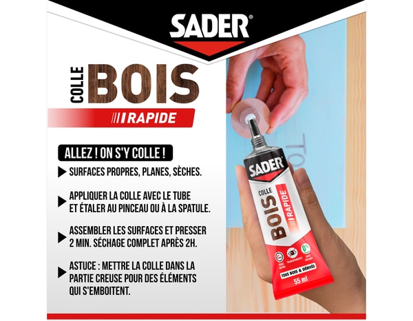 Colle bois à prise rapide - Tube de 55ml - Sader - Brico Dépôt