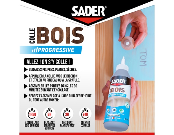 Colle bois prise progressive 500 ml - Sader - Brico Dépôt