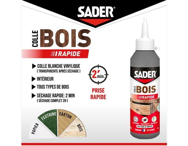 Colle à bois à prise rapide - 250g - Sader - Brico Dépôt