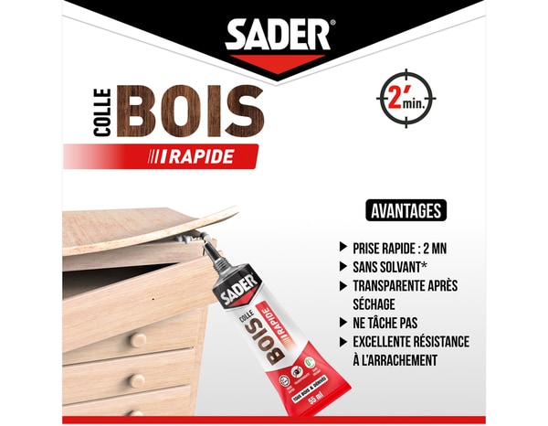 Colle bois à prise rapide - Tube de 55ml - Sader - Brico Dépôt