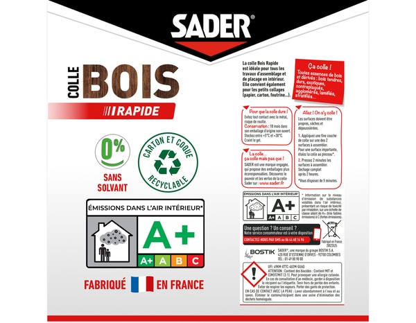 Colle bois à prise rapide - Tube de 55ml - Sader - Brico Dépôt